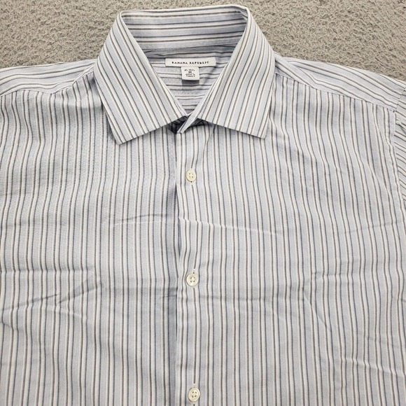 Banana Republic Shirt Mens Medium 15 15.5 Blue Striped Long Sleeve Button Up - Picture 8 of 11